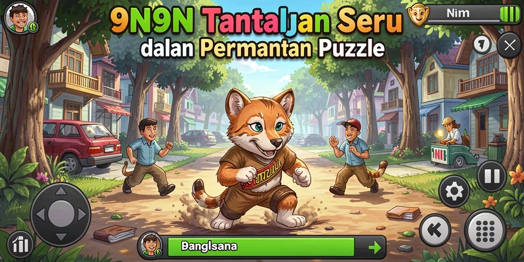 Tampilan gameplay 9N9N yang penuh warna dan menantang.