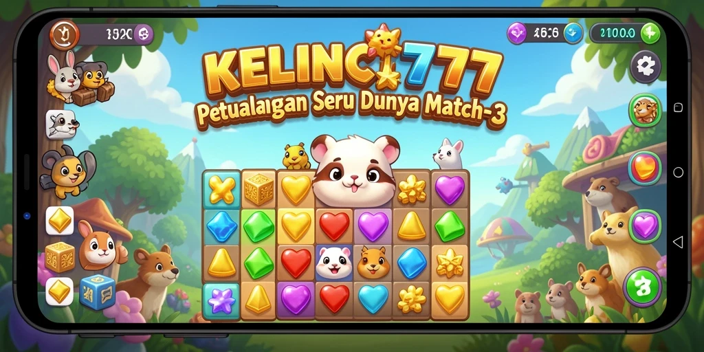 Tampilan gameplay KELINCI777 dengan kelinci dan tantangan Match-3.