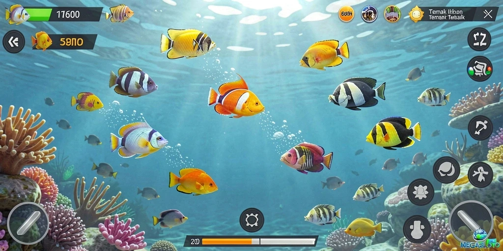 Tampilan gameplay seru dalam MEGASLOTO dengan aksi menembak ikan.