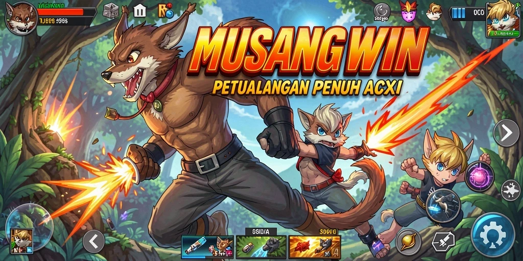 Tampilan menarik dari gameplay <strong>MUSANGWIN</strong> dengan karakter anime yang penuh aksi.