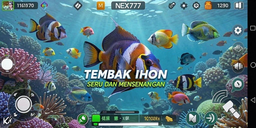 Screenshot utama NEX777 menunjukkan aksi seru dalam Tembak Ikan.