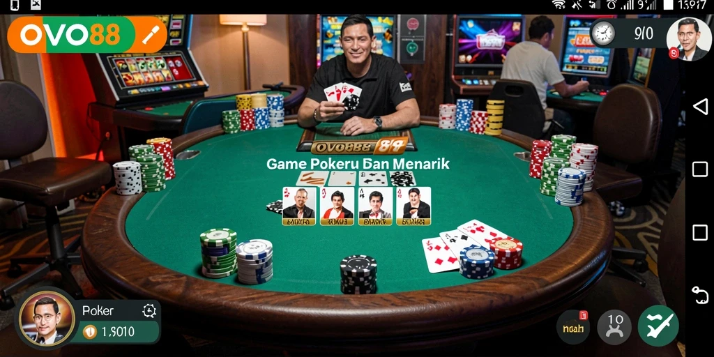 Screenshot menunjukkan gameplay Poker yang seru dan interaktif di OVO88.