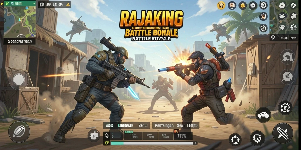 Tampilan gameplay RAJAKING dengan pertempuran seru di Battle Royale.