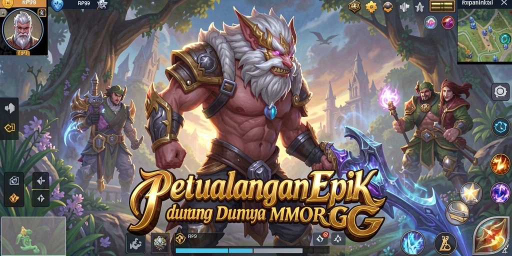 Screenshot RP99 menampilkan pertempuran epik di dunia fantasi yang menakjubkan.
