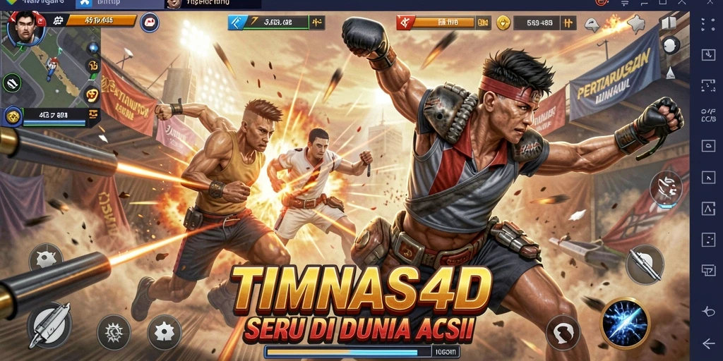 Screenshot gameplay TIMNAS4D yang menunjukkan aksi seru di arena pertempuran.