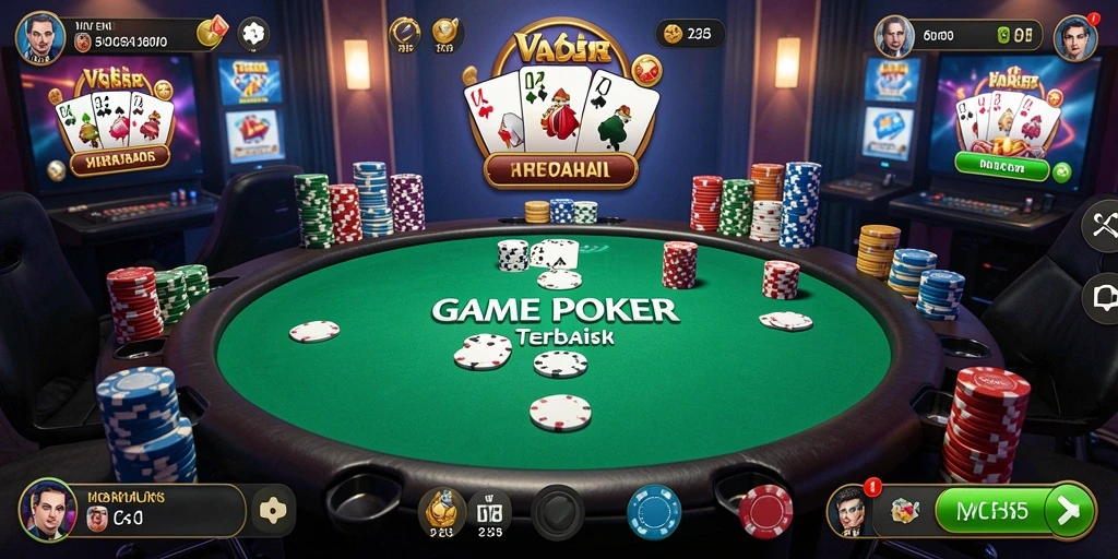 Tampilan gameplay utama VC55 saat bermain Poker dengan pemain lain.