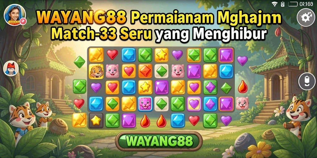 Screenshot WAYANG88 yang menunjukkan gameplay Match-3 yang seru dan penuh warna.